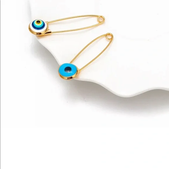 4 PIN SET Evil Eye Pin Gold 18K Plated 🧿 Pins Amulet Stroller Blue Pink El Ojo - Picture 5 of 12